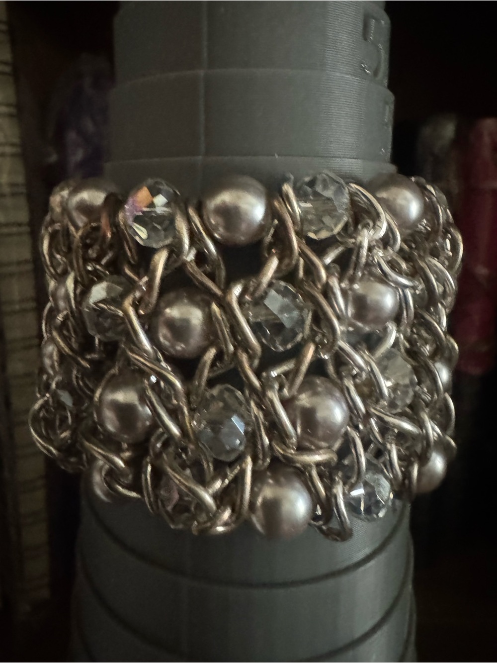 Chunky Silver-Tone Beaded Stretch Bracelet - Women Jewelry